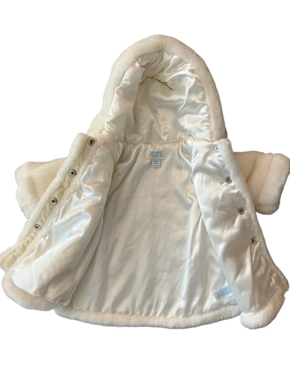 The Children’sPlace Baby Fuzzy Coat 3-6M Ivory Hooded Plush Jacket Cozy Cute